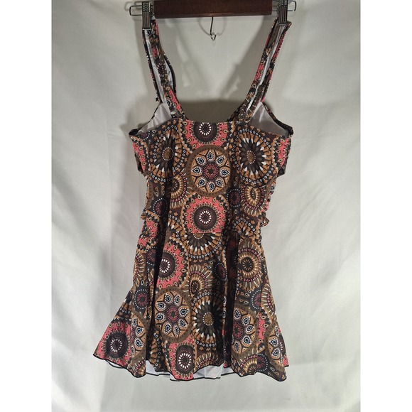 Brown Floral Paisley Tankini Swimsuit Skirted Swim Dress -‎ Size L - Picture 2 of 4